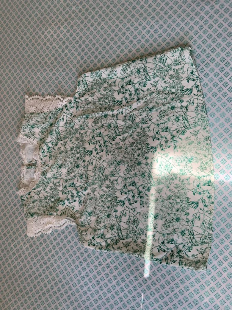 Green Floral Print Top with Lace Trim