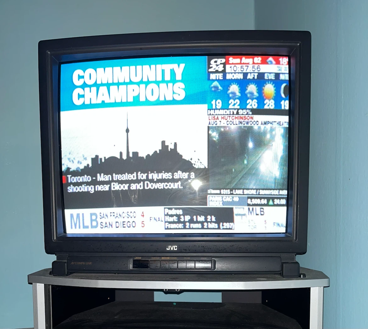 JVC 27” CRT with remote and free stand.