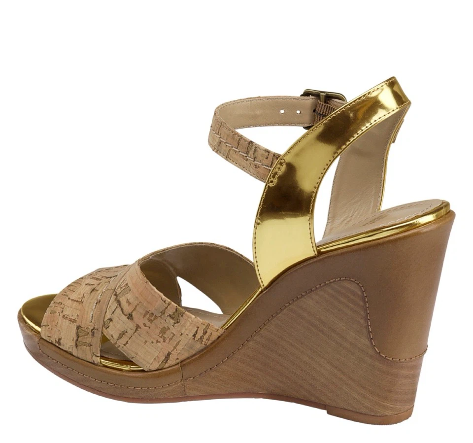 Cork & Gold Wedge Sandals (Size 8) - photo 2