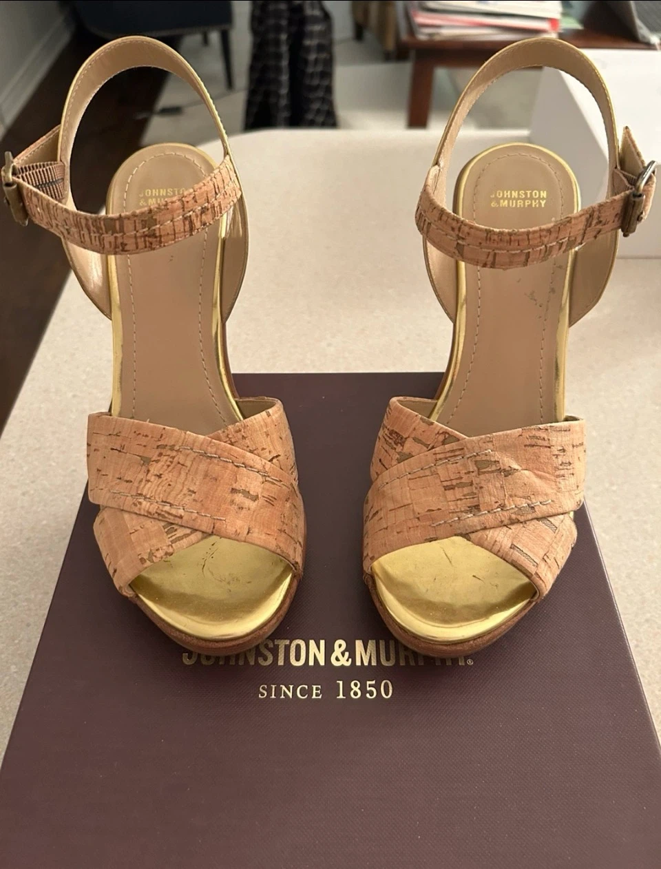 Cork & Gold Wedge Sandals (Size 8) - photo 5