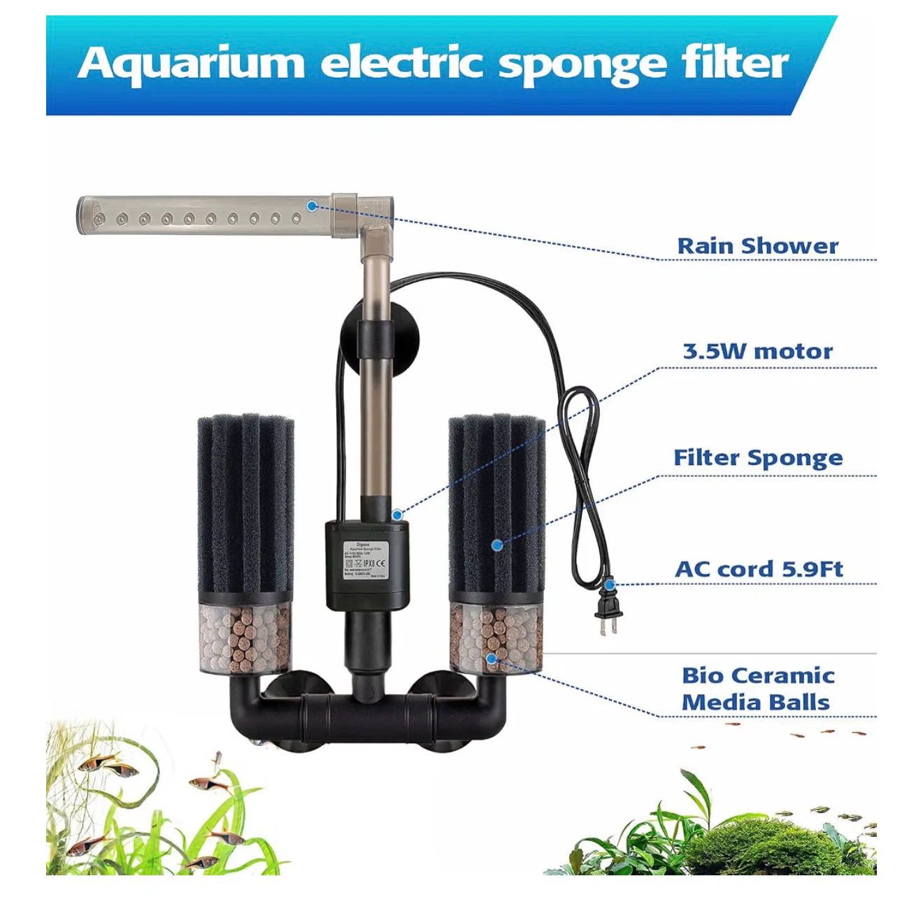 Aquarium Electric Sponge Filter with Pump - photo 3