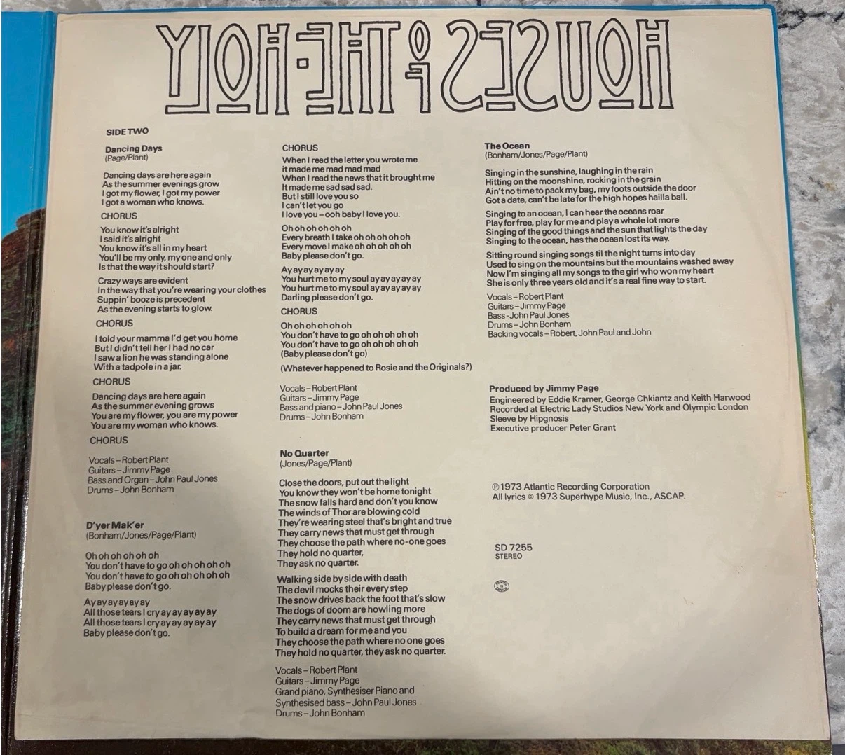 Led Zeppelin Houses of the Holy 1973 Record (SD 7255) Q 🇨🇦 Press - photo 4