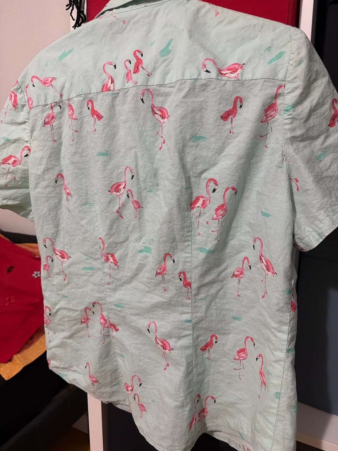 Light Blue Flamingo Print Short Sleeve Button-Up Shirt - photo 3