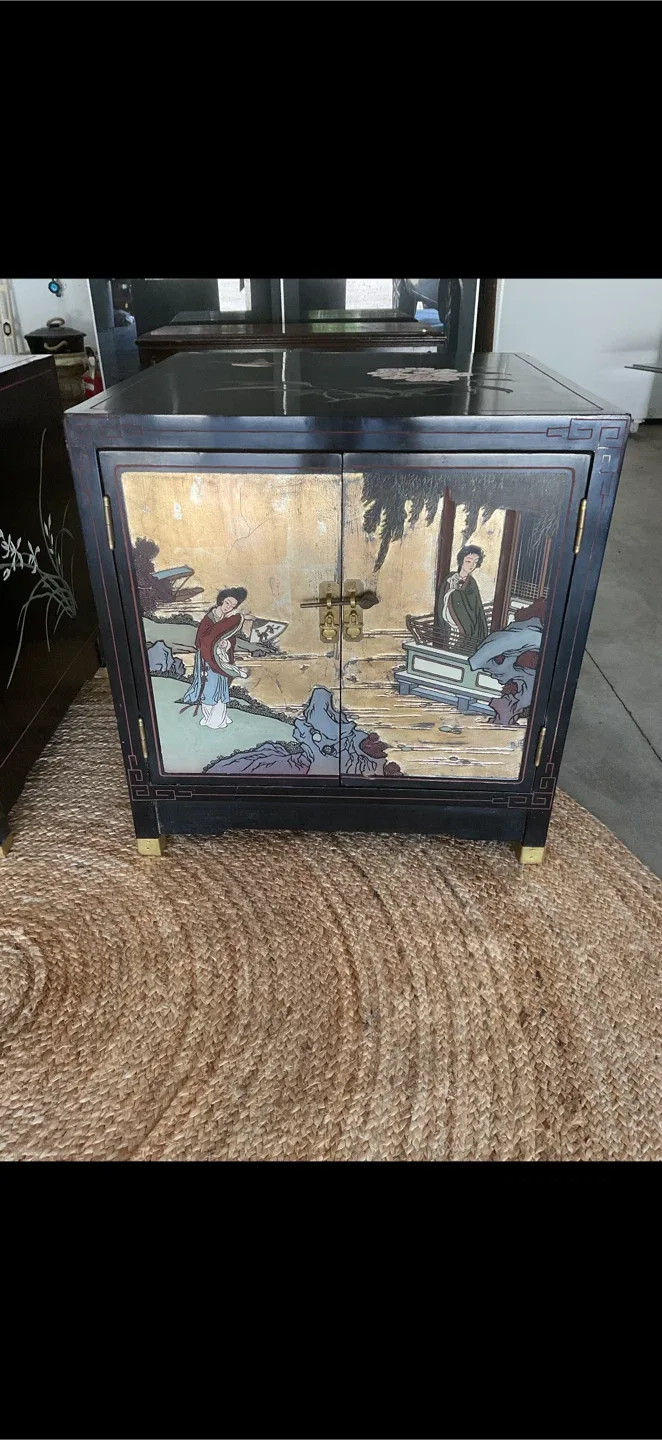 GORGEOUS Chintz Vintage Black Lacquer cabinets ONLY $195 each