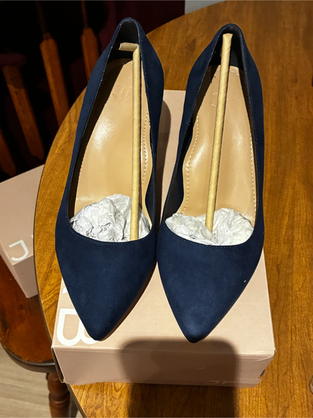 Navy Blue Suede Pointed Toe Heels