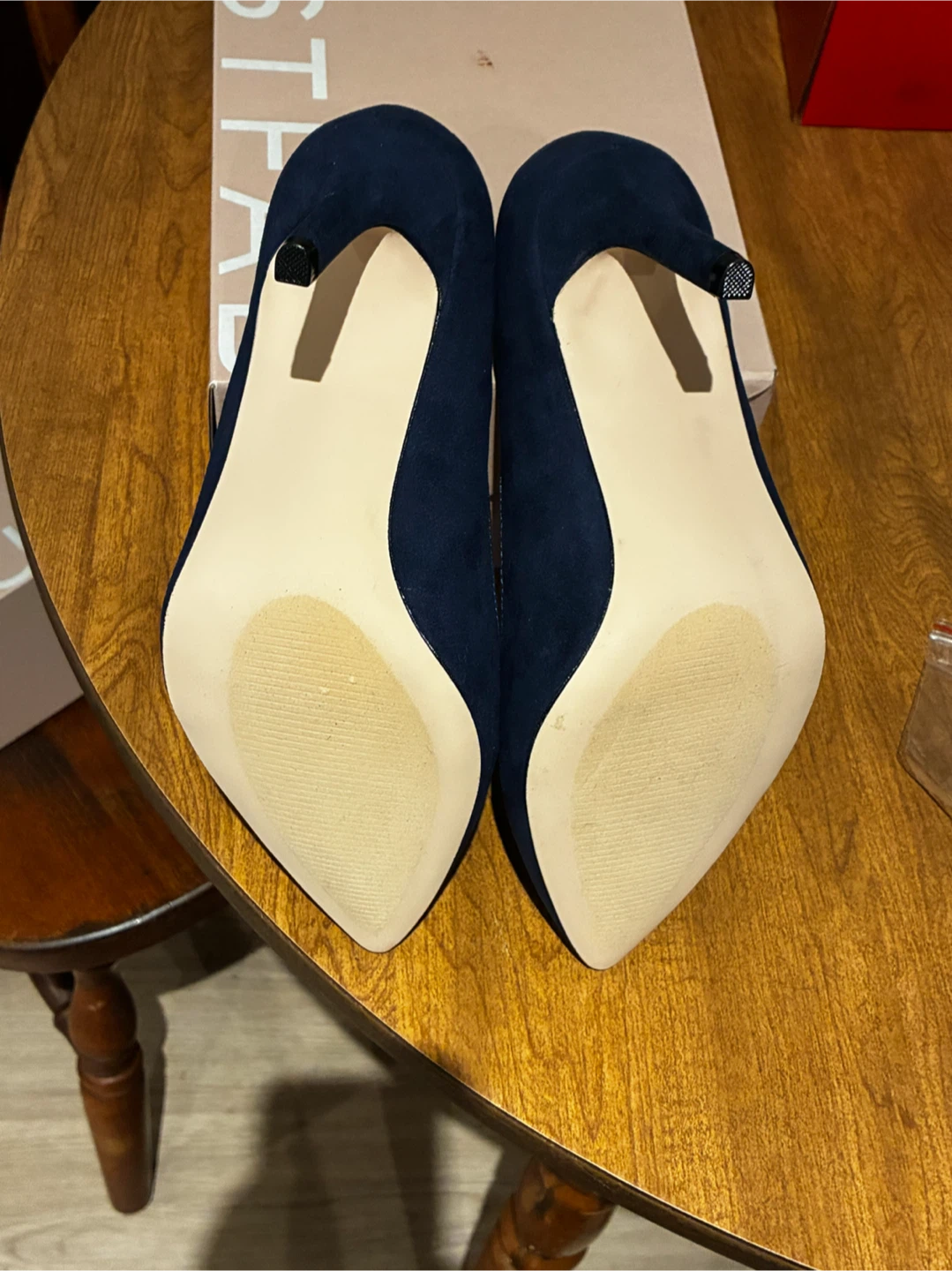 Navy Blue Suede Pointed Toe Heels - photo 2
