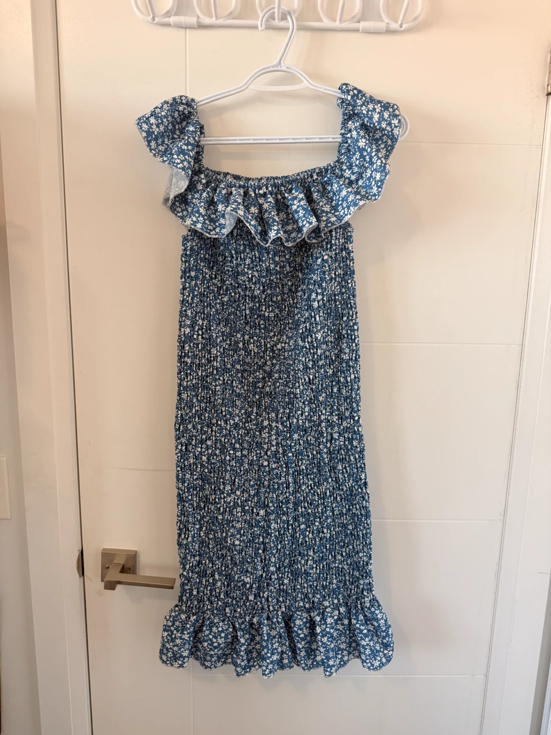 SHEIN Curve Blue Floral Smocked Maxi Dress