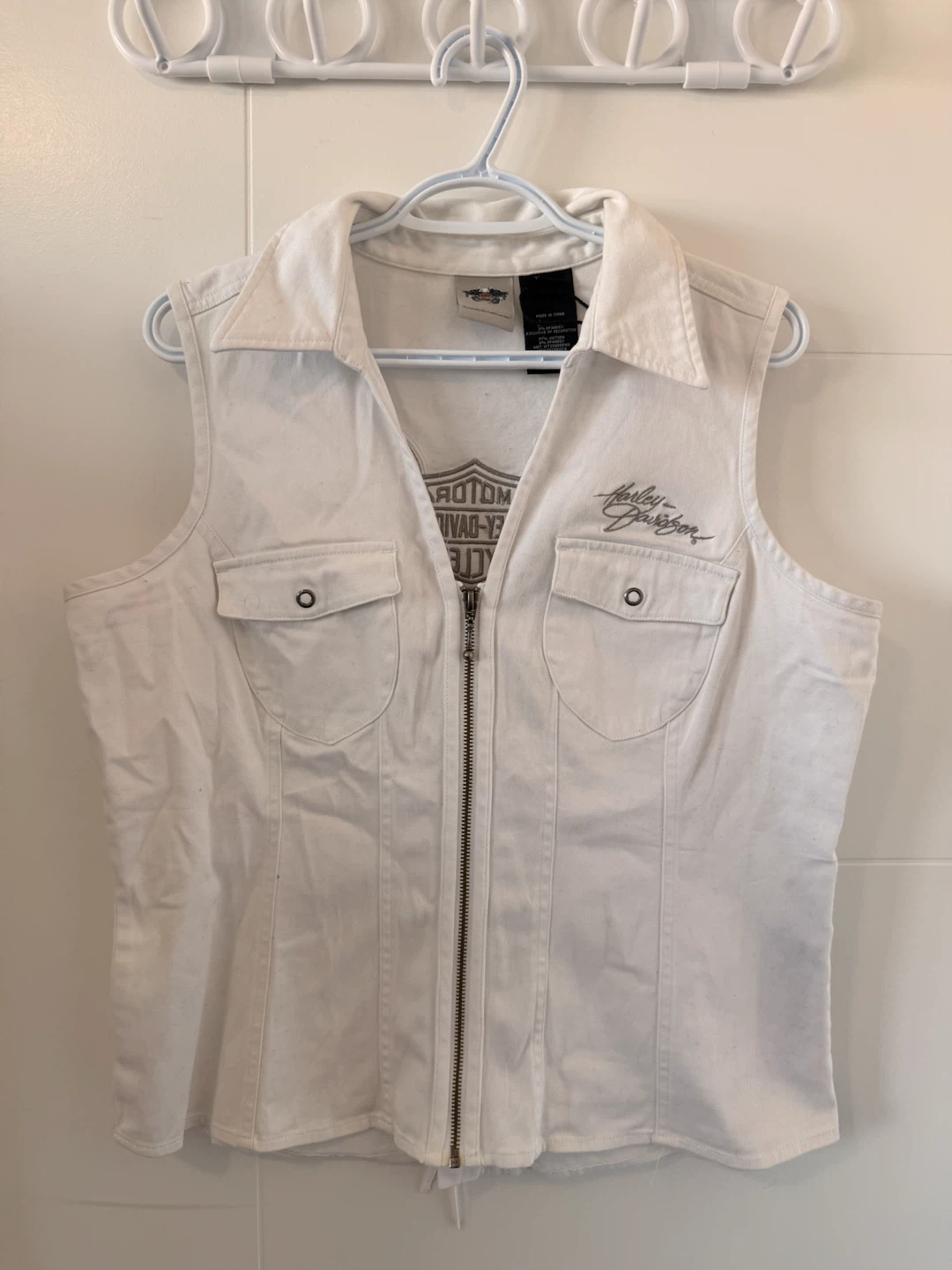 Harley-Davidson White Sleeveless Vest Top - Size L