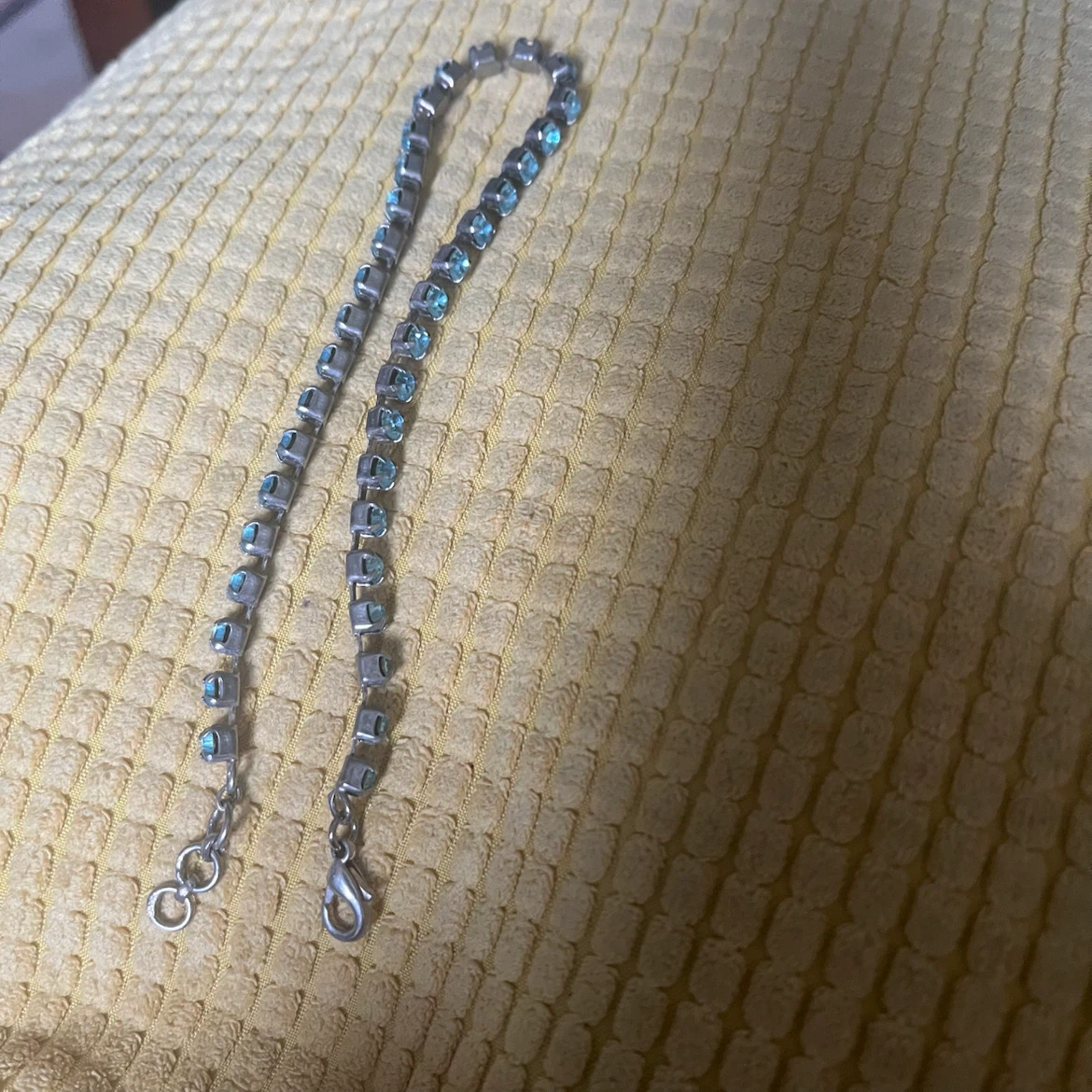 Silver Tone Tennis Bracelet with Blue Stones