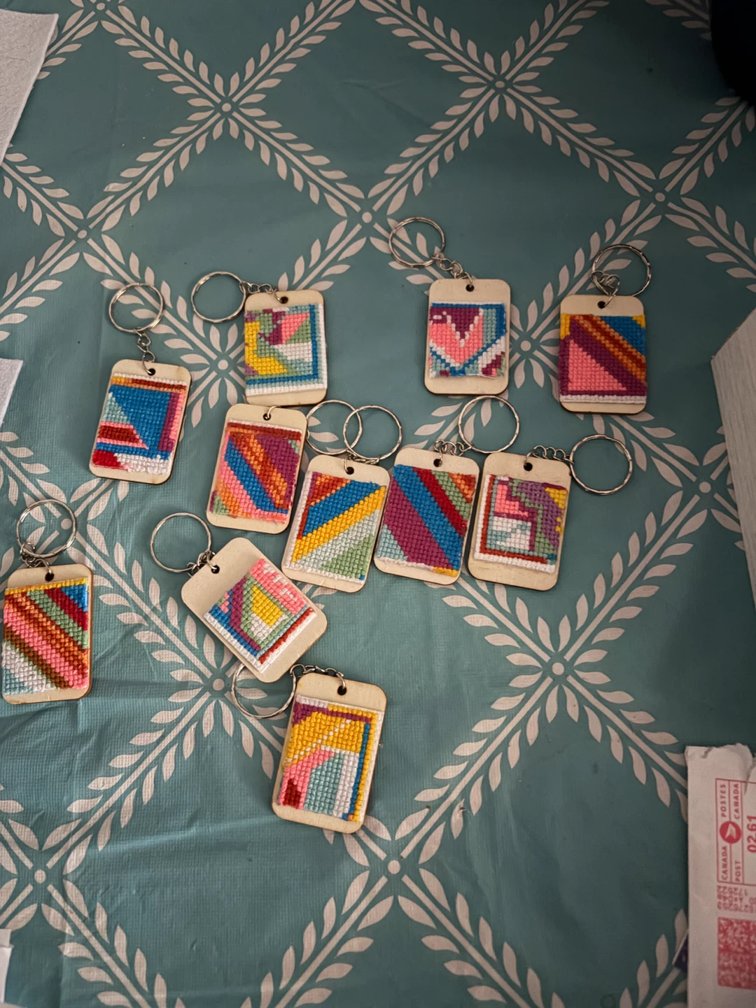 Handmade Needlepoint Keychains - Set of 10