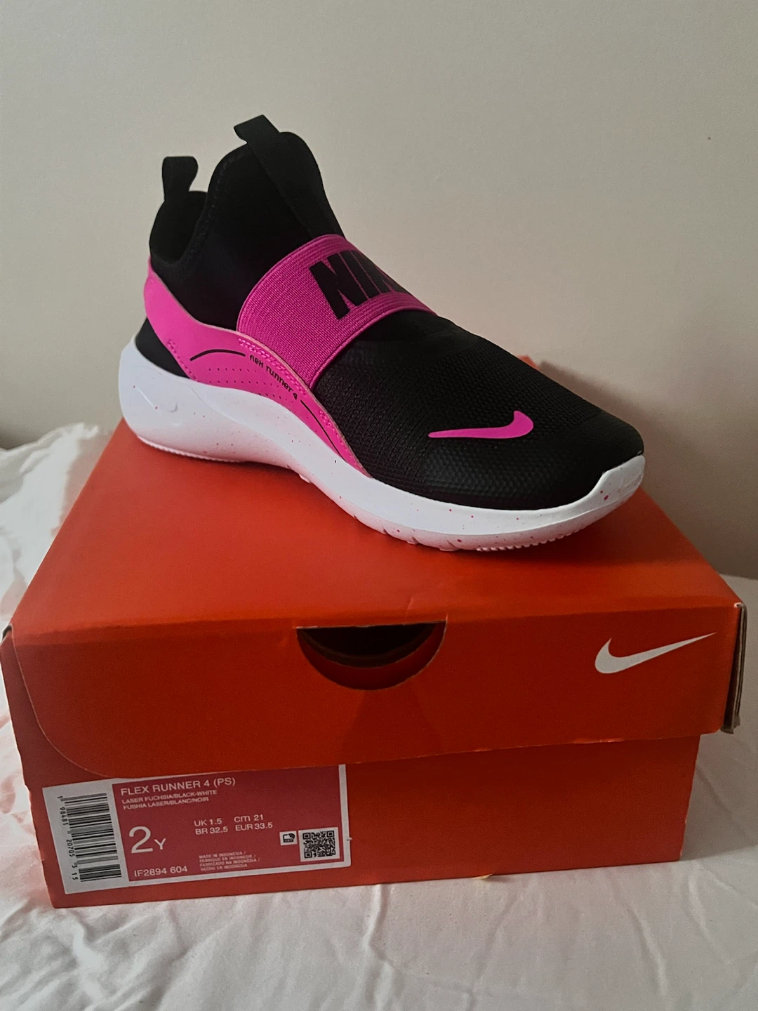Nike Flex Runner 4 (PS) Kids Shoes - Black/Pink Size 2Y