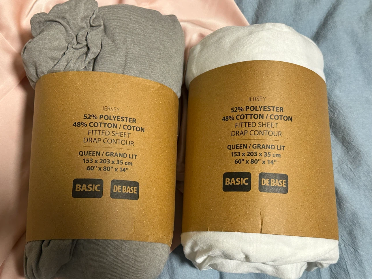 Queen Fitted Sheets - Grey & White Jersey Cotton Blend