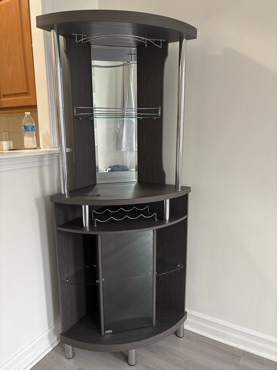 Corner Bar Cabinet with Mirror and Wine Rack