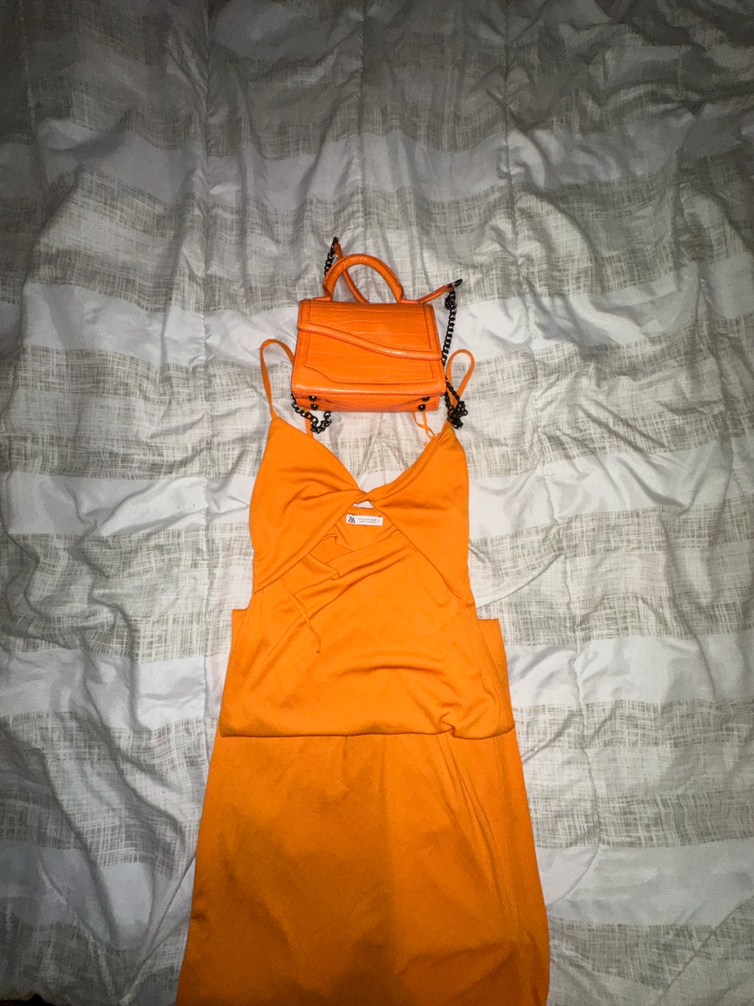 Zara Orange Spaghetti Strap Mini Dress with shoulder bag - photo 2