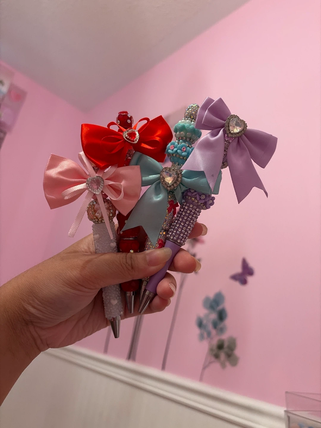 Four Decorative Bling Pens with Bows