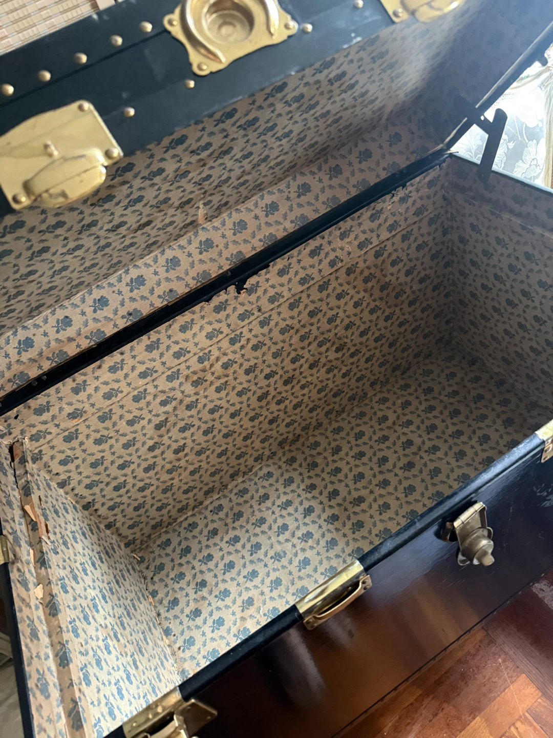 Vintage Black Steamer Trunk with Brass Hardware - photo 3