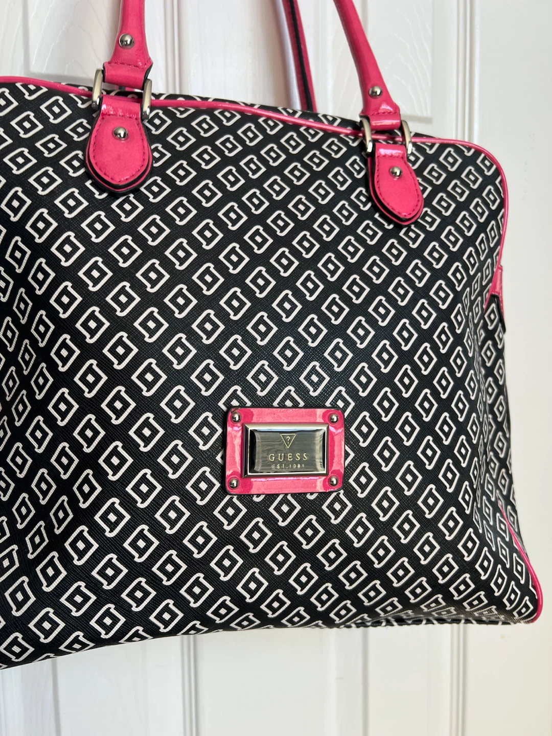 Guess Tote Bag - Black/White Geometric with Pink Accents - photo 2