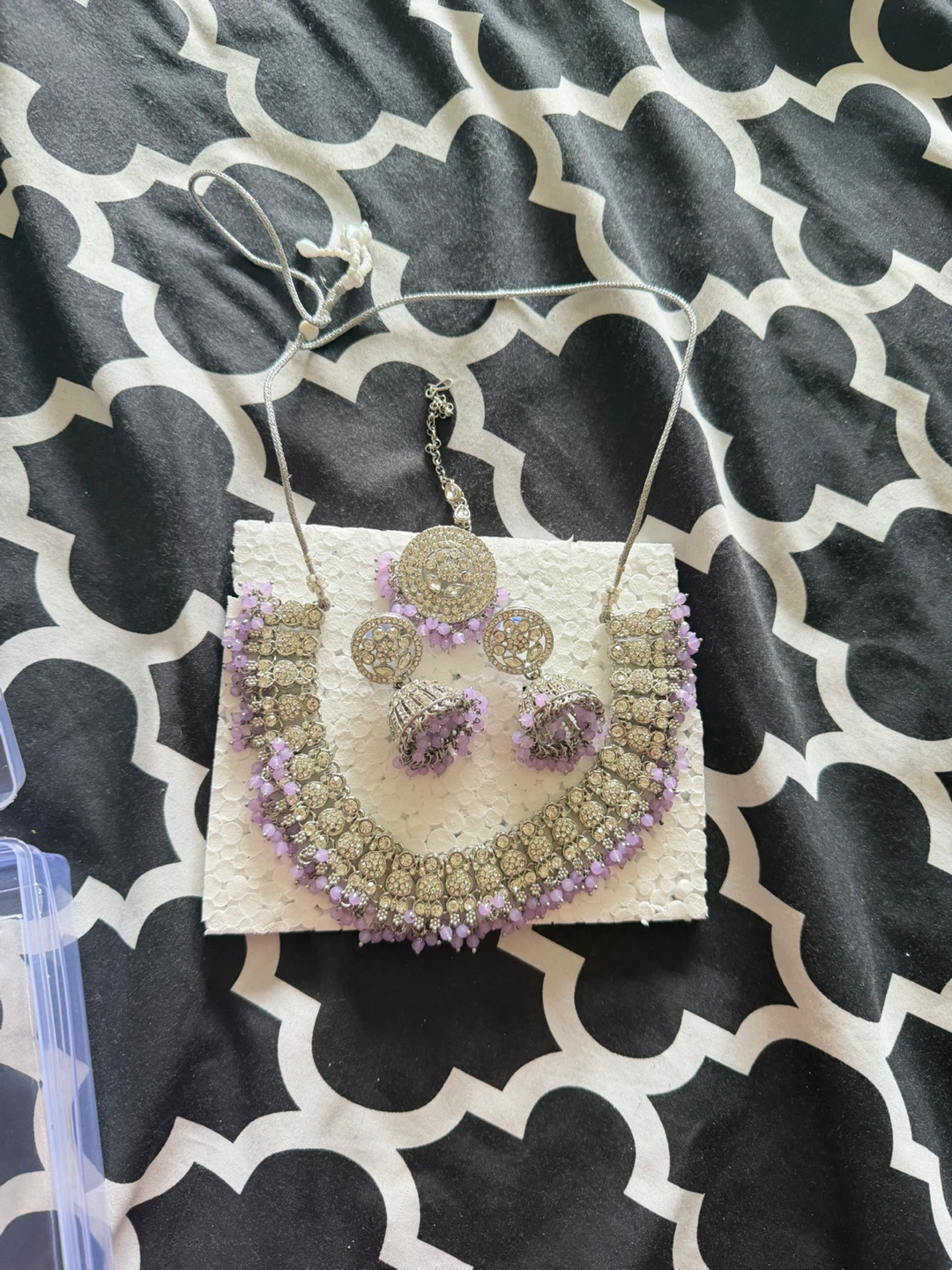 Silver and Purple Beaded Necklace and Earring Set - photo 2