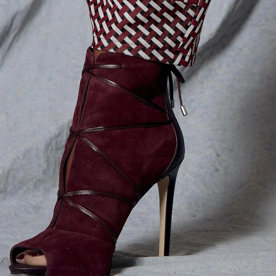 Guess Burgundy Suede Leather Ankle Booties