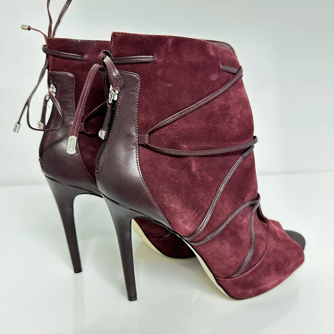 Guess Burgundy Suede Leather Ankle Booties - photo 2