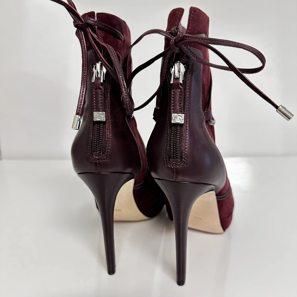 Guess Burgundy Suede Leather Ankle Booties - photo 3