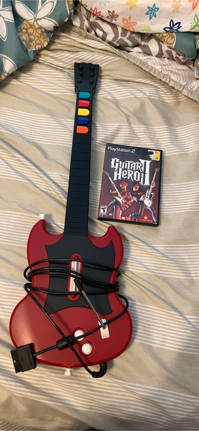 Guitar Hero II PS2 Game with Red Guitar Controller