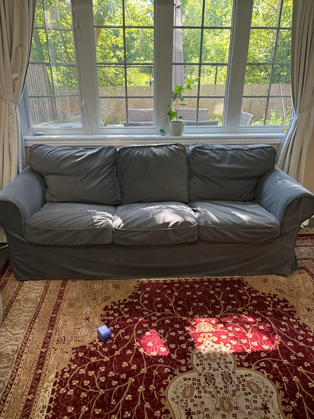 Grey three-seater sofa with removable cover - photo 4