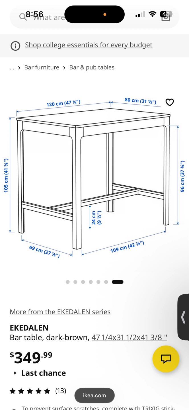 IKEA EKEDALEN Bar Table - Dark Brown - photo 5