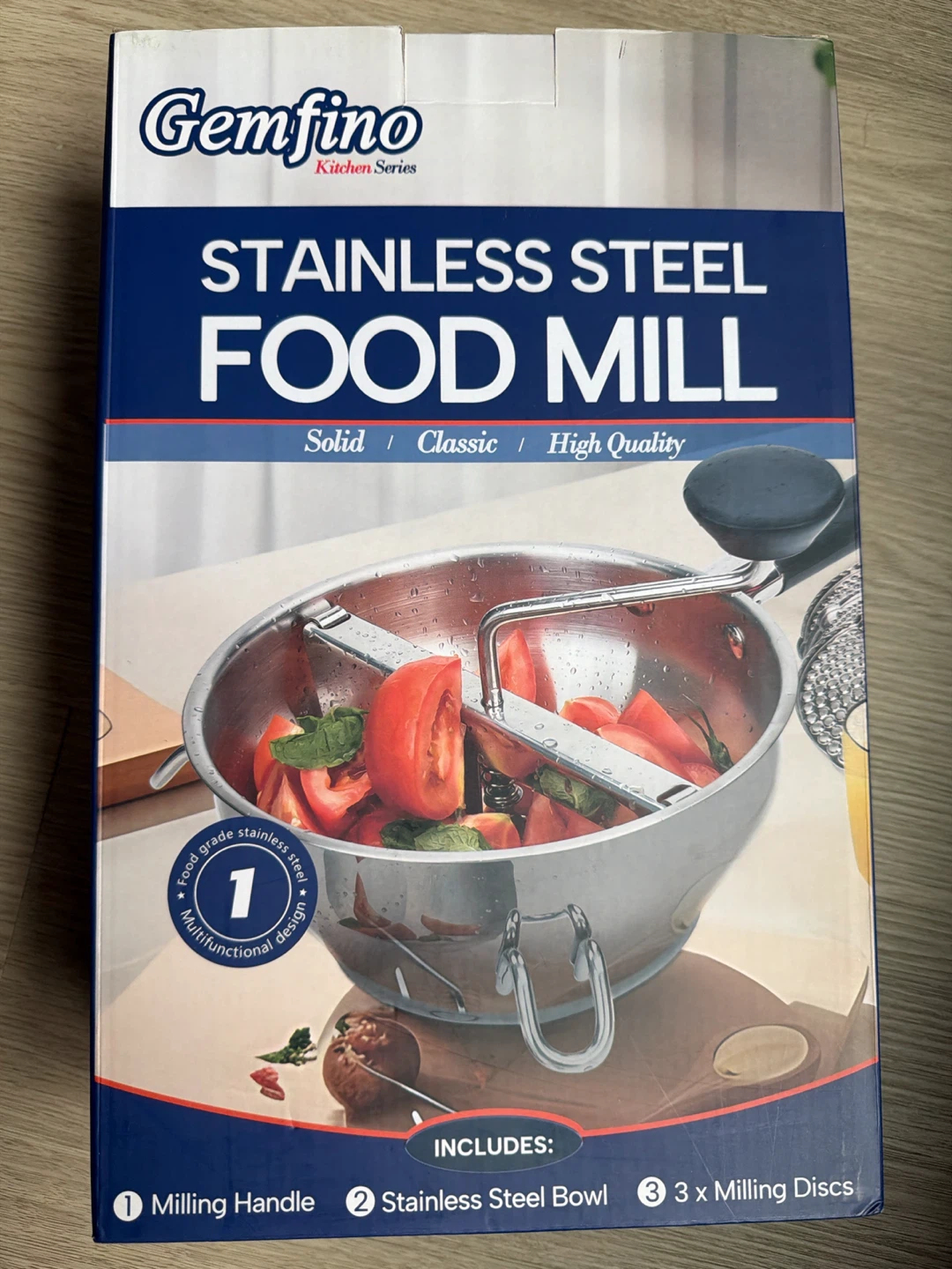 Gemfino Stainless Steel Food Mill with 3 Milling Discs