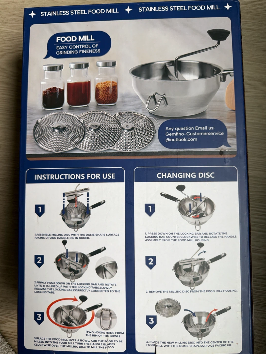 Gemfino Stainless Steel Food Mill with 3 Milling Discs - photo 3