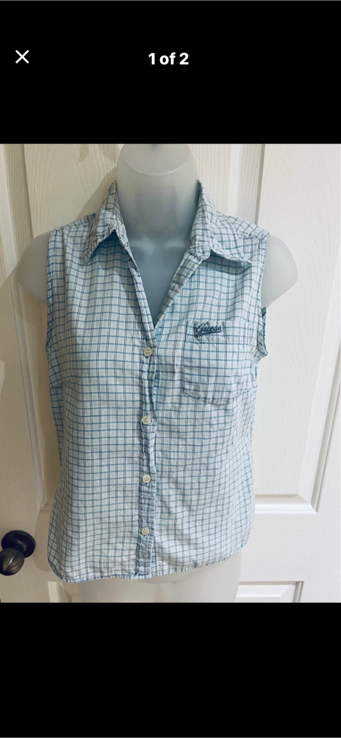 Guess Jeans sleeveless plaid button-up shirt