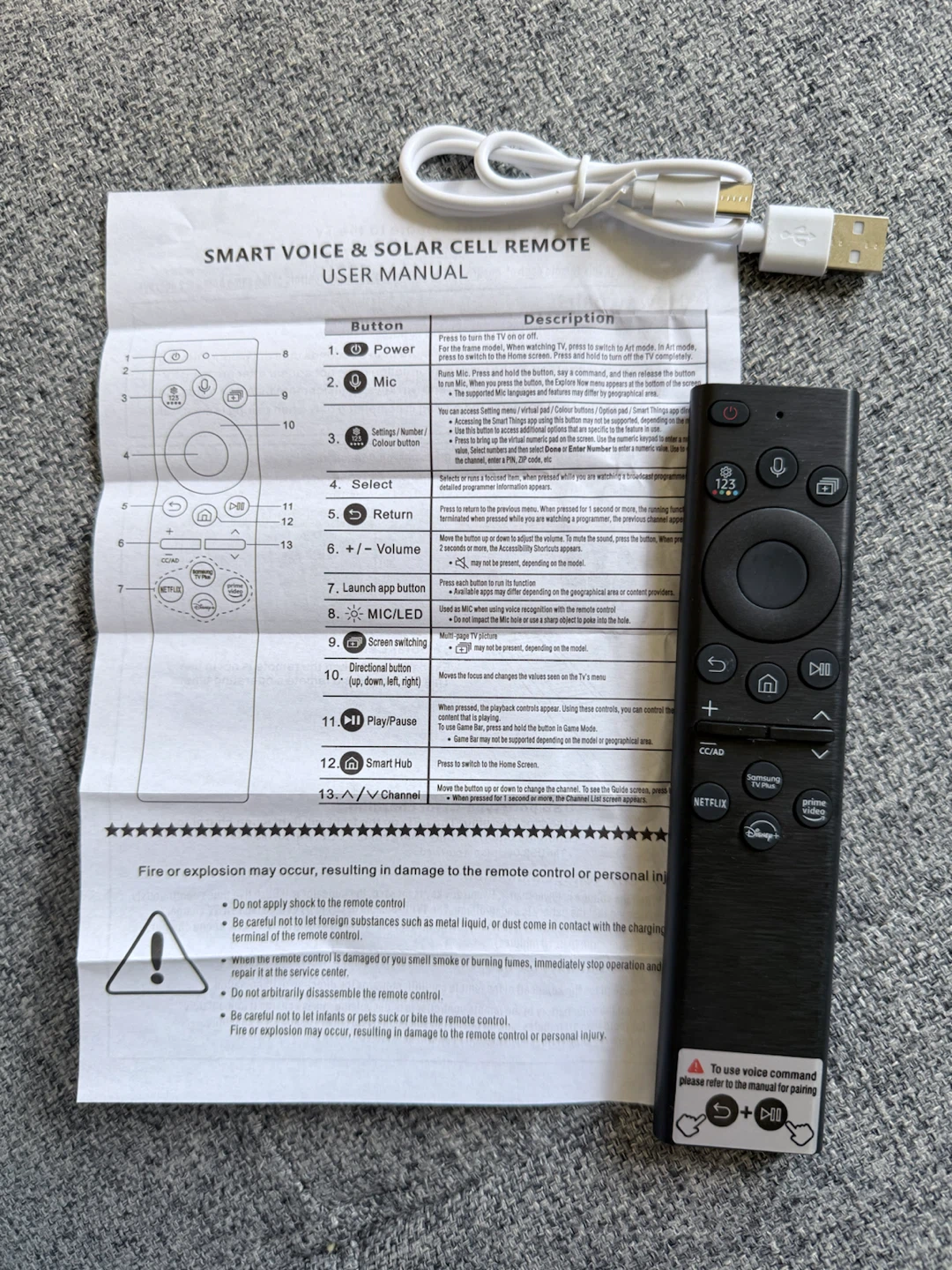 Samsung Smart Remote Control with Charging Cable - photo 3