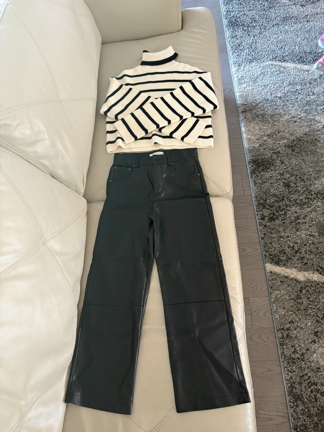 ZARA Striped Turtleneck Sweater & Faux Leather Pants Set
