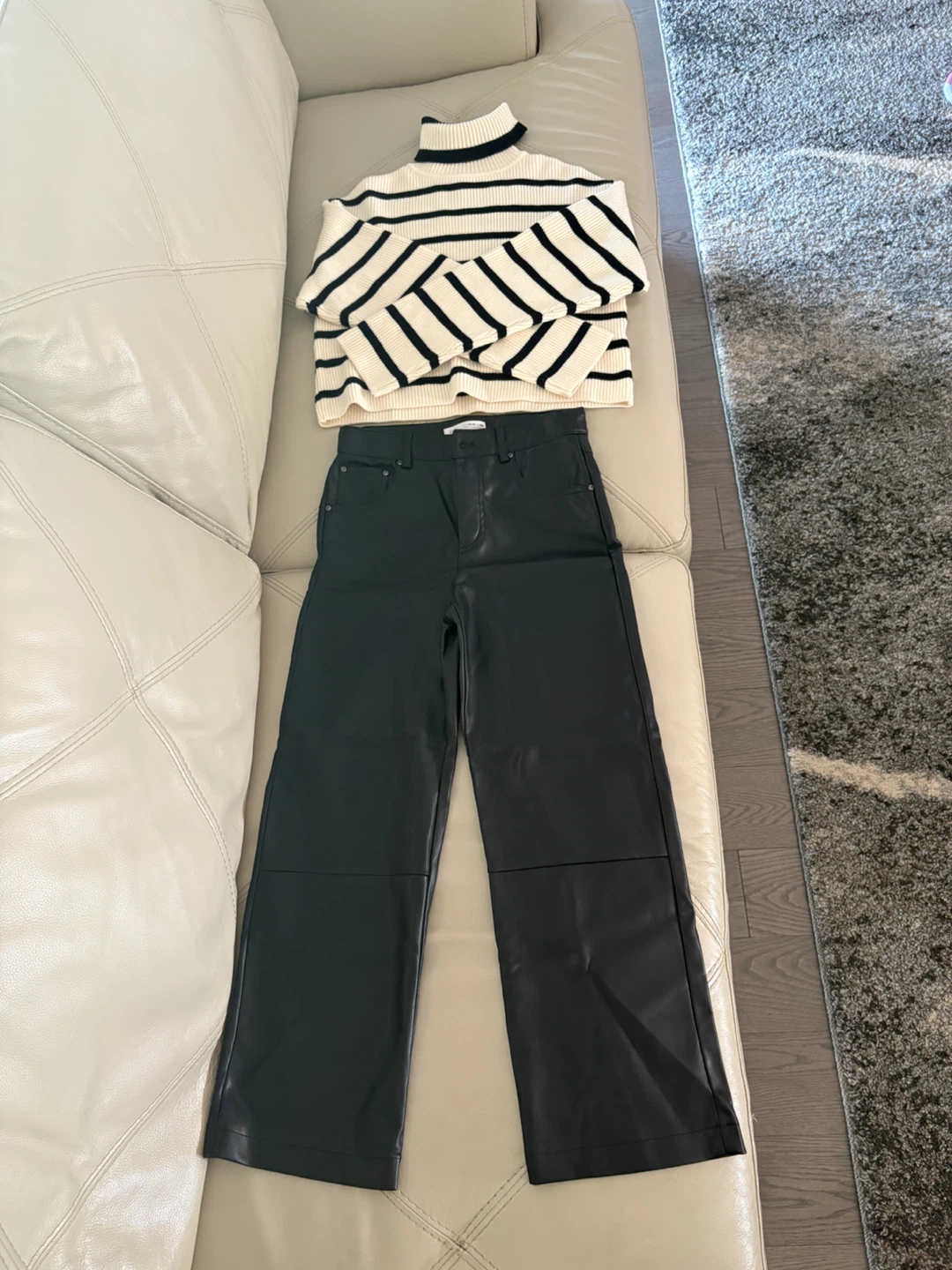 ZARA Striped Turtleneck Sweater & Faux Leather Pants Set - photo 2