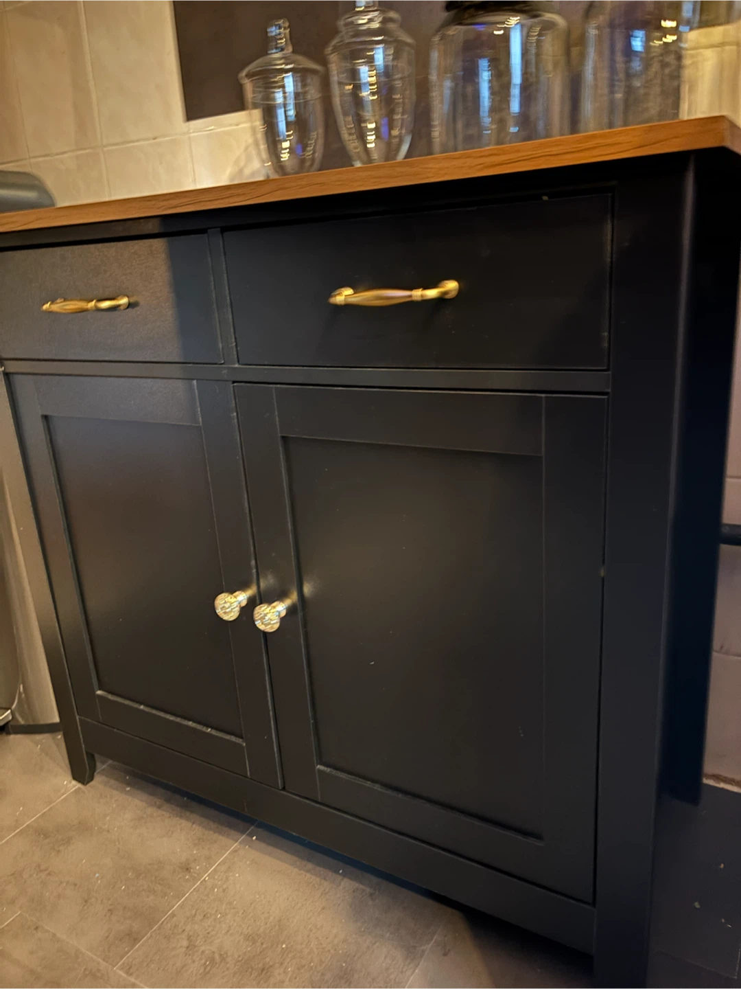 Black Storage Cabinet with Wood Top - photo 2