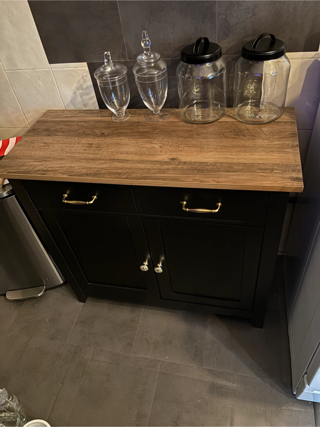 Black Storage Cabinet with Wood Top - photo 3