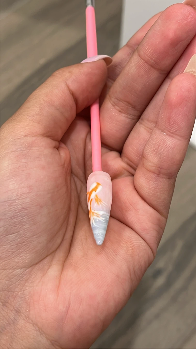 Hand-Painted False Nail with Koi Design