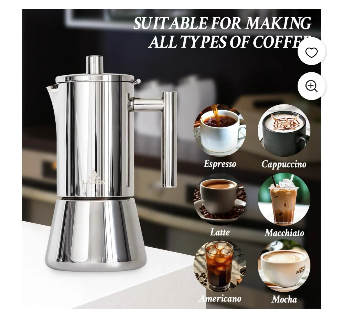 LAOION Stovetop Espresso Maker - 6Cup 10 oz Moka Pot - photo 4