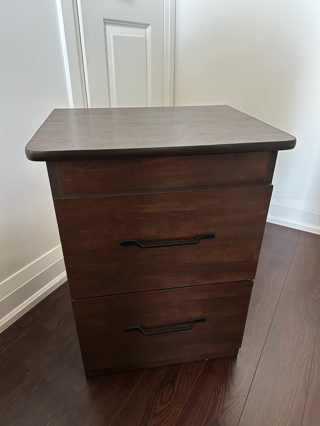 Dark Wood Nightstand with 2 Drawers