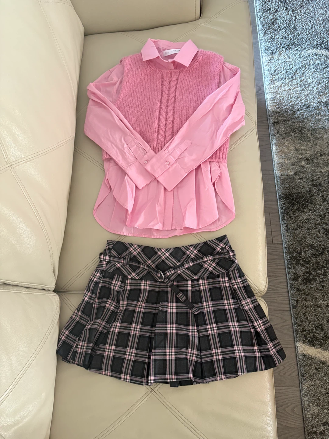 ZARA Pink Sweater Shirt and Plaid Skirt Set - Size 11-12/13-14 - photo 2