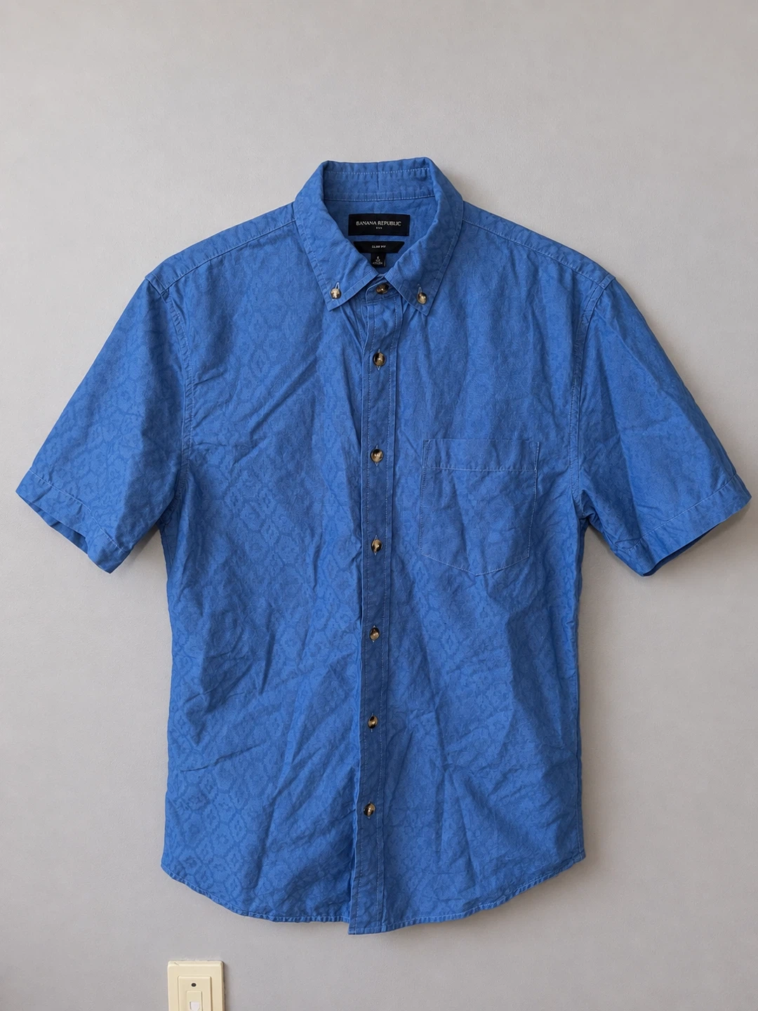 Banana Republic Blue Slim Fit Short Sleeve Button-Up Shirt