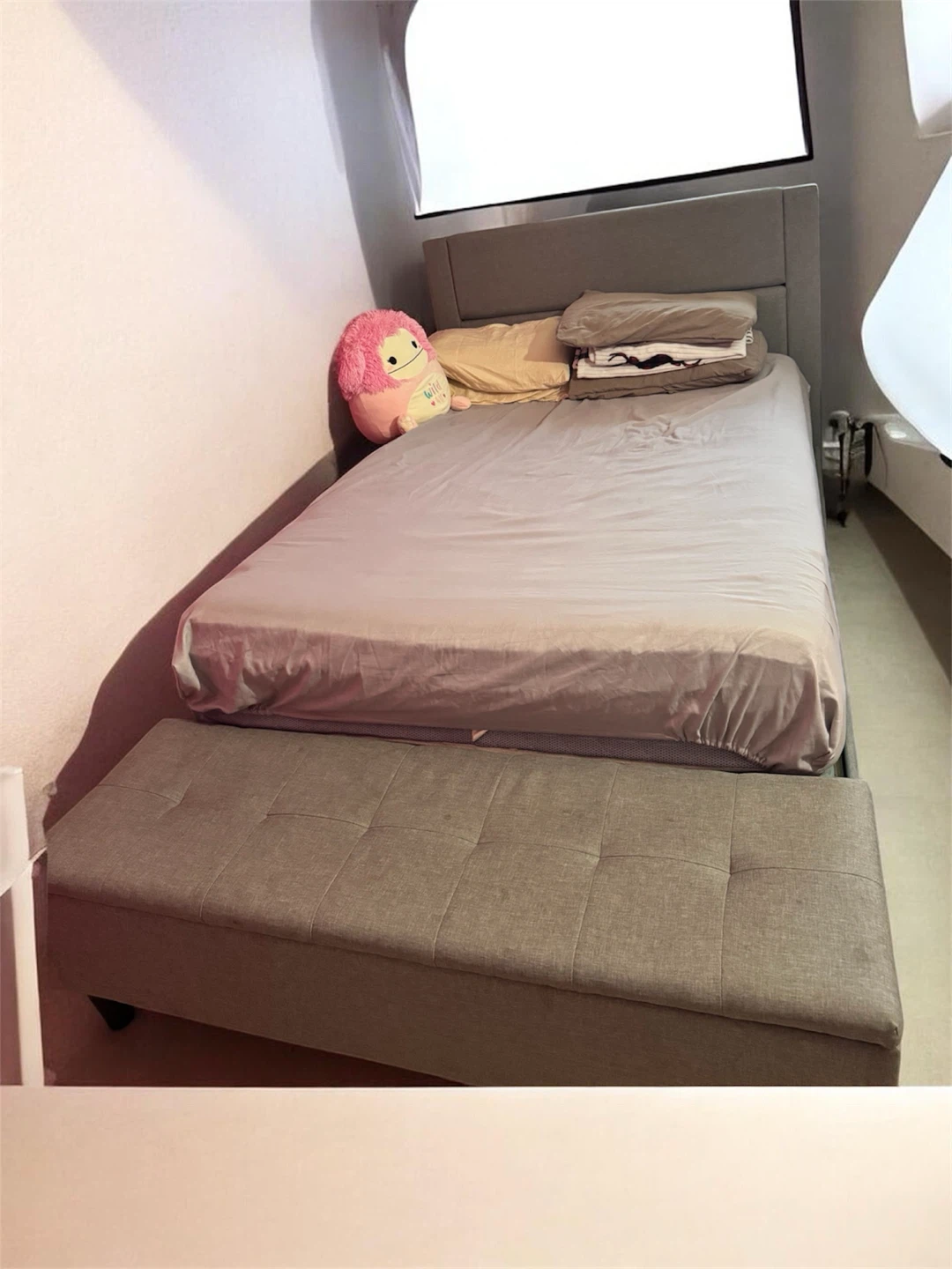 Grey Fabric Bed Frame with Bench storage from The Bricks