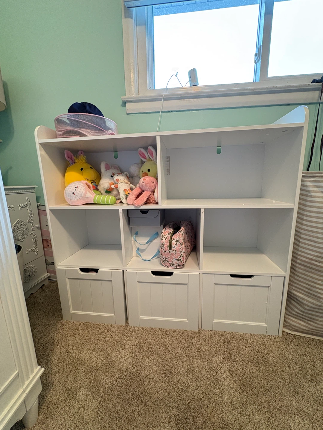 White Toy Storage Shelf with Drawers