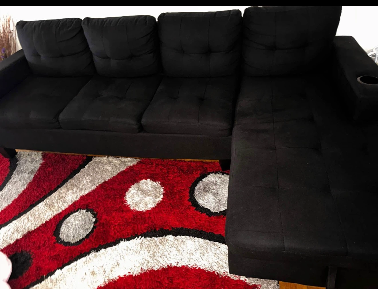 Black Sectional Sofa with Cup Holder