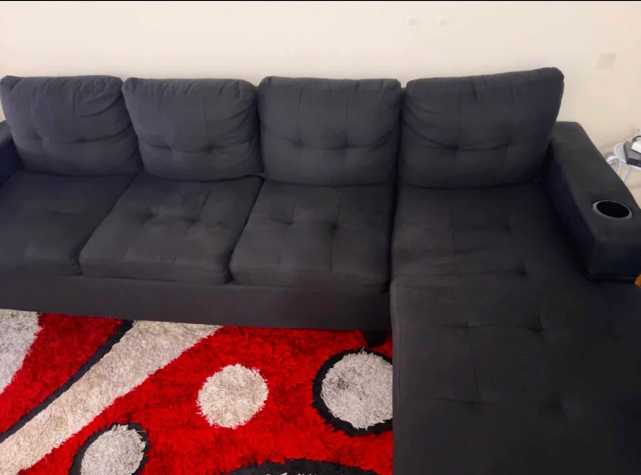 Black Sectional Sofa with Cup Holder - photo 2