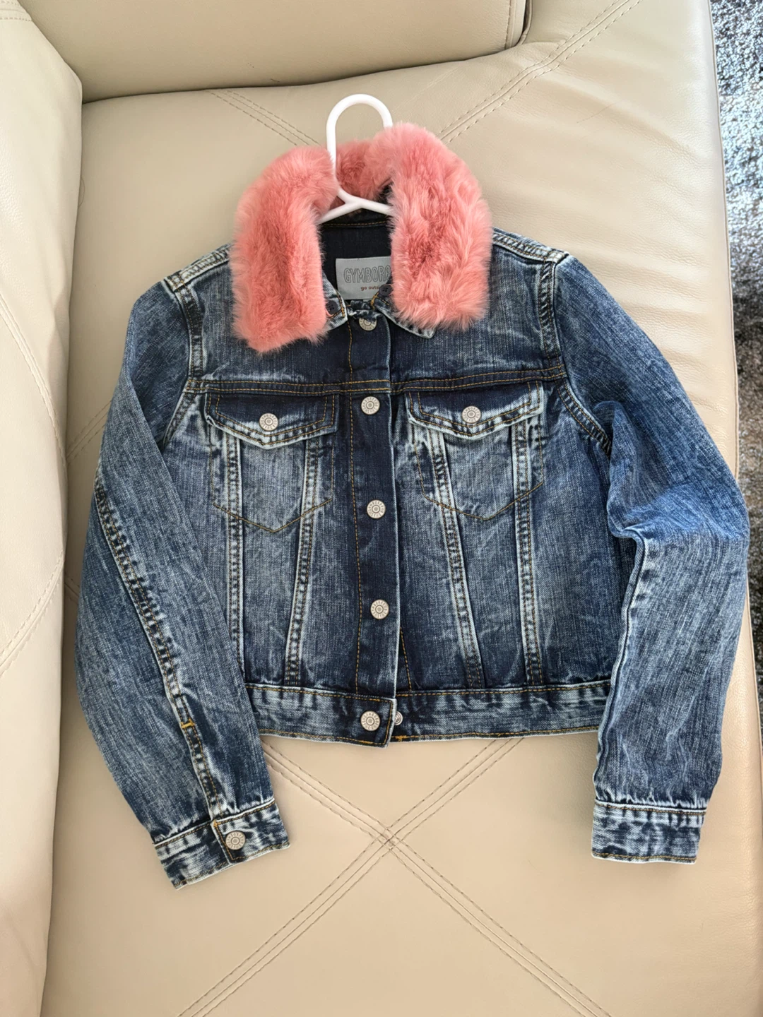 Gymboree Denim Jacket with Pink Fur Collar - Size M (7-8)