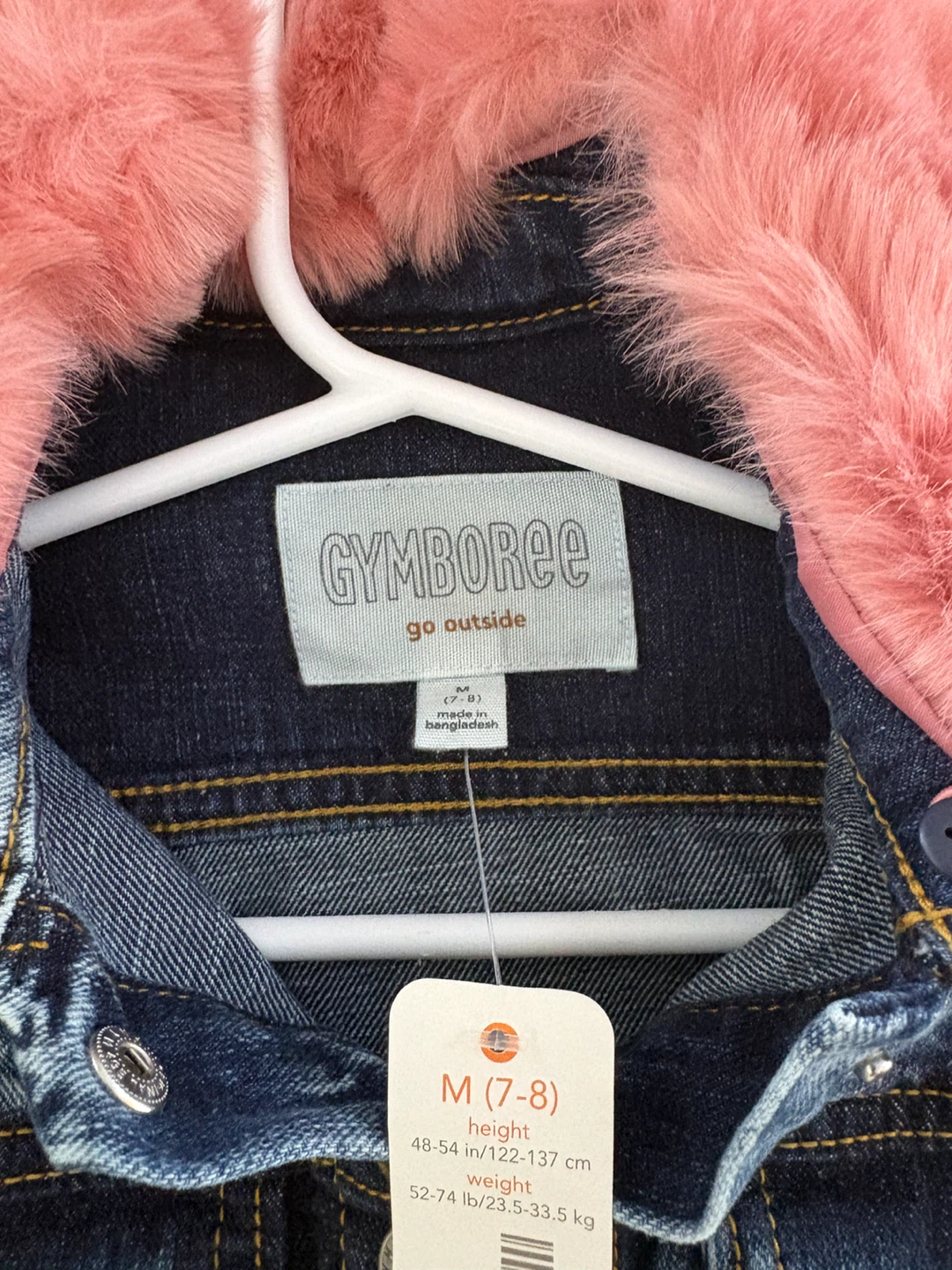 Gymboree Denim Jacket with Pink Fur Collar - Size M (7-8) - photo 2