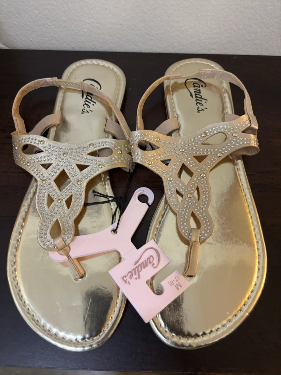 NEW-Candie's Gold Embellished Thong Sandals