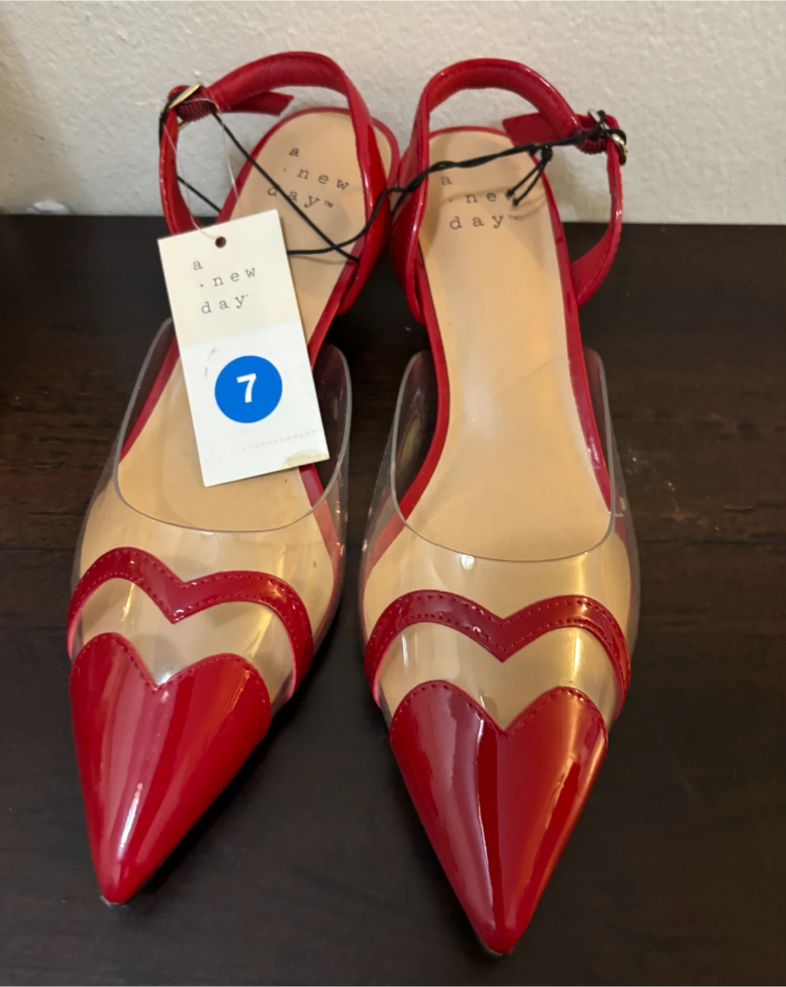 NEW-Size 7-A New Day Red Clear Slingback Heels