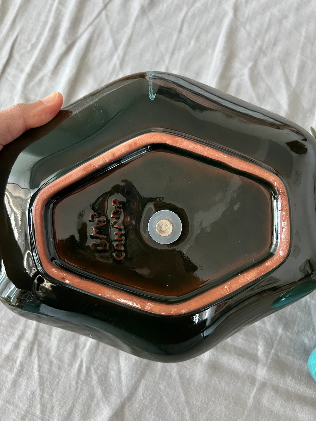 Blue Mountain Pottery Small Bud Vase and tray Green Drip Glaze - photo 3
